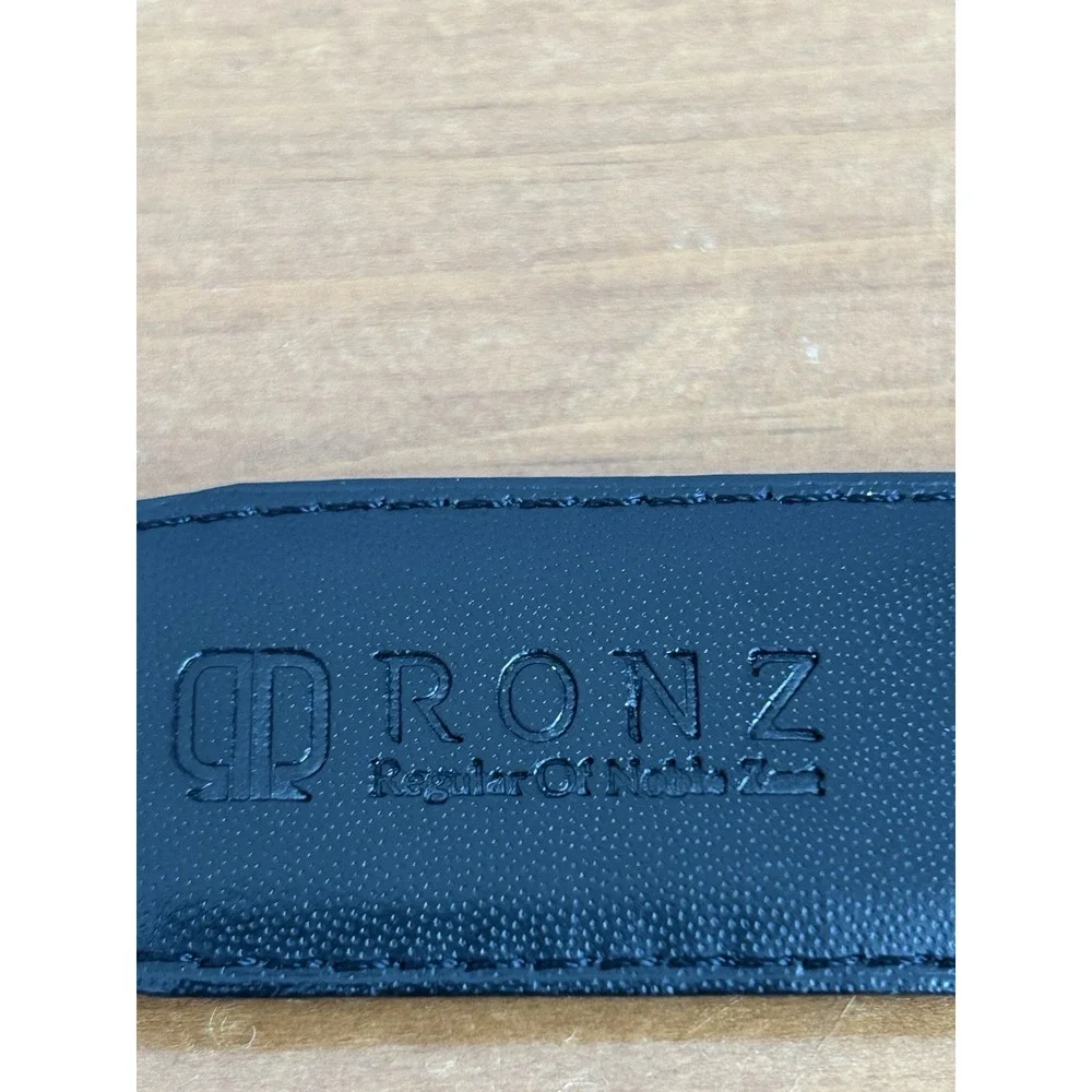 RONZ Black Leather Belt With Silver Automatic Buckle 40in‎ Luxury And Quality